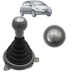 Kit Coifa de Cambio Manopla Sanfonada Fit 2003 a 2008 Preto com Bola Cinza