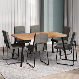 Conjunto Sala de Jantar 6 Cadeiras Parma Carraro Nogal e Preto em Oferta na Shopee
