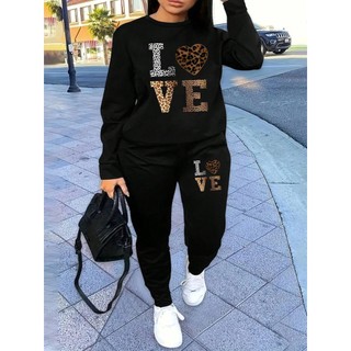 Conjunto de moletom e calca Top de Manga Longa Estampada e Calça
