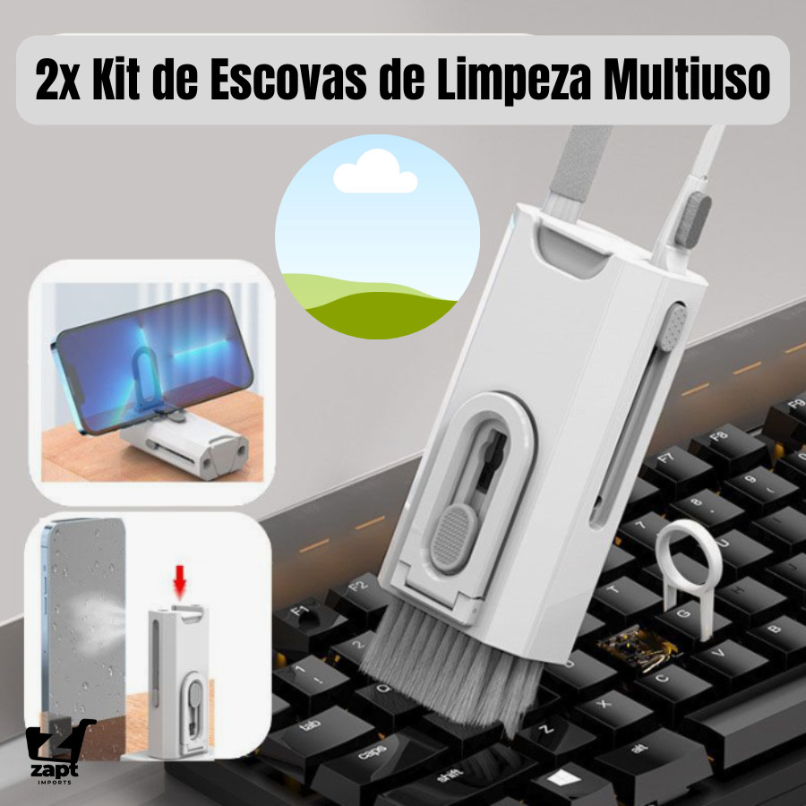2X Kit de Escova Limpeza Teclado Multiuso 8 em  1 Limpador Portátil Computador Notebook Fone Celular