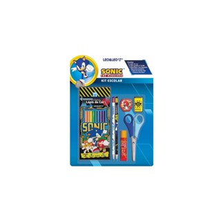 Kit Escolar Sonic - Lápis Com 12 Cores + 5 Itens  -  Leo&Leo em Oferta na Shopee