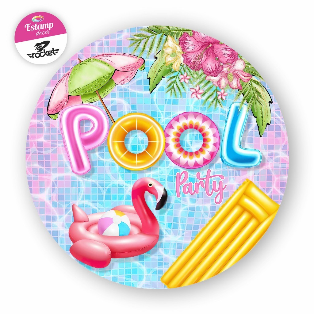 Painel POOL PARTY ROSA Redondo Helanca Premium 150x150 C/ elástico!!! em Oferta na Shopee