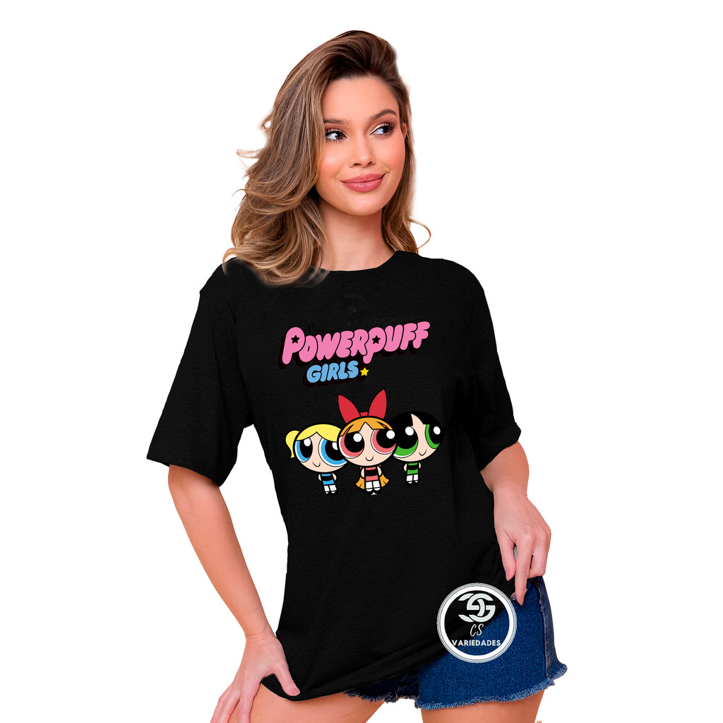 Camiseta Feminina T-Shirt Estampada Meninas Super Poderosas Camiseta 100% Algodão Malha 30.1