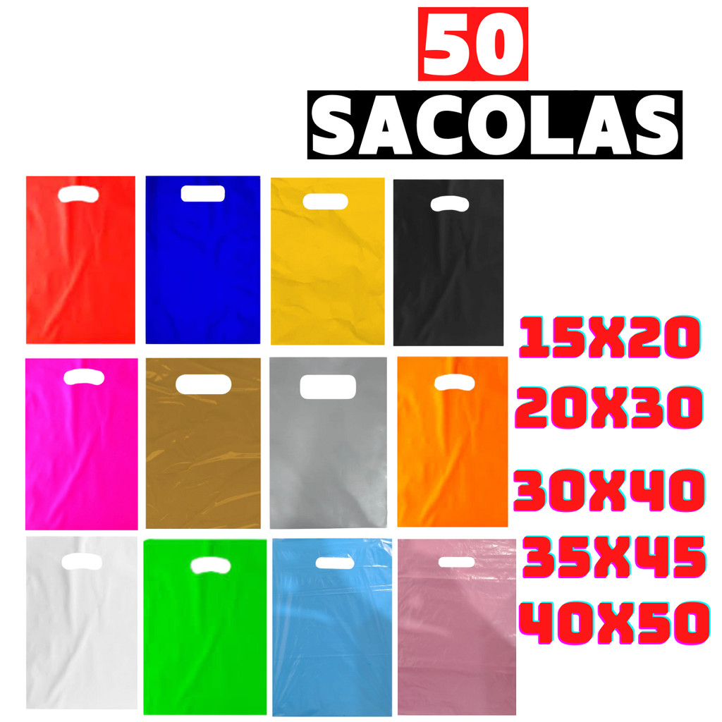 50 Sacolinhas Boca de Palhaço 15x20, 20x30, 25x35, 30x40, 40x50 Sacola Alça Vazada para Lojas em Oferta na Shopee