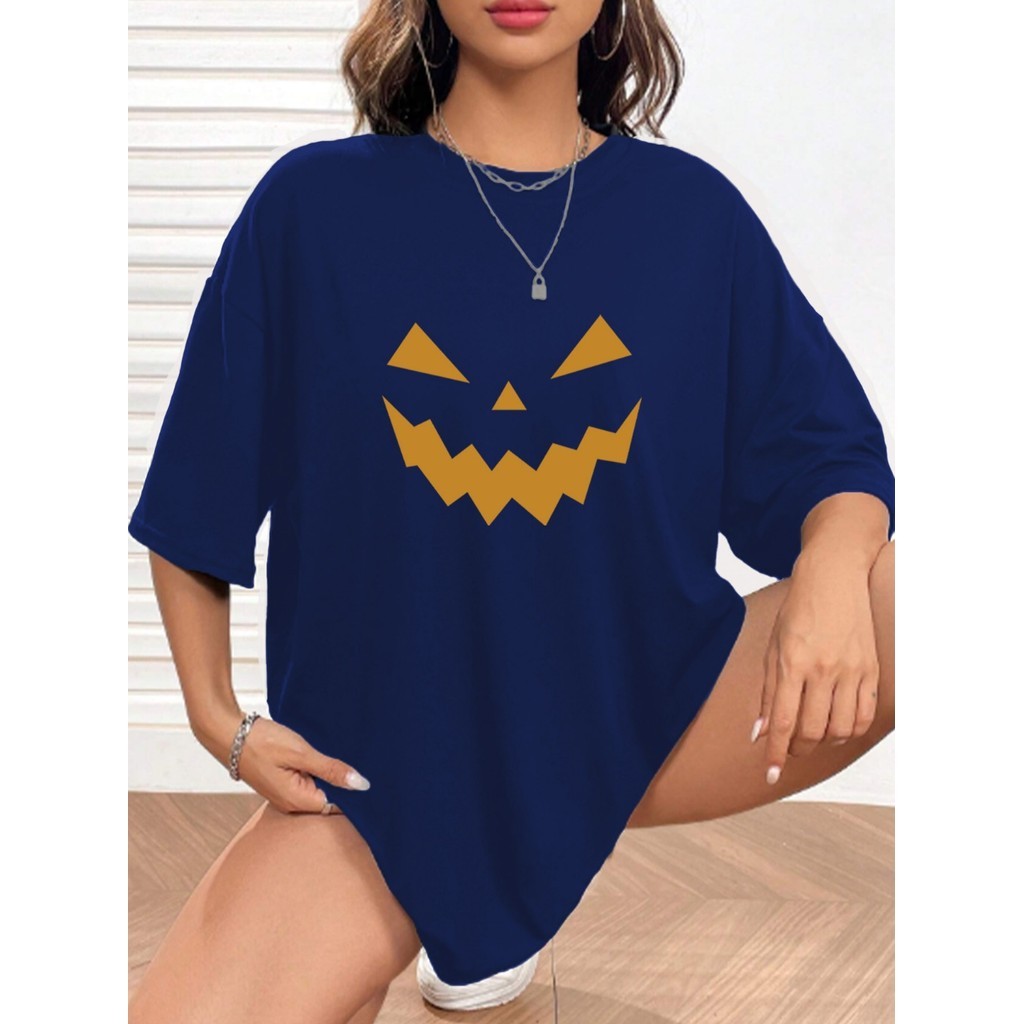 Camiseta Oversized Azul Feminina Estilosa Garota Tumblr Swag Estampada Halloween Blusa Unissex