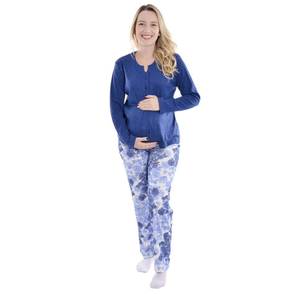 Pijama Feminino Gestante Canelado Madam Victory