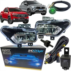 KIT FAROL AUXILIAR DE MILHA EM LED COM BOTÃO TOUTH P/ LINHA FIAT TORO E PULSE DE 2021 A 2025