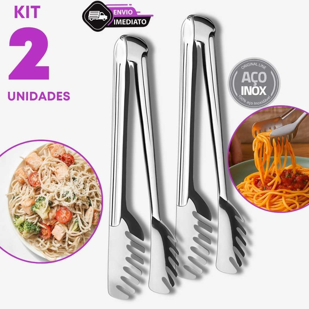 Jogo 2 Pegador de Massas Multiuso Para Saladas Massas Carne Frios Doce Pães Cozinha Bares 20cm Inox em Oferta na Shopee