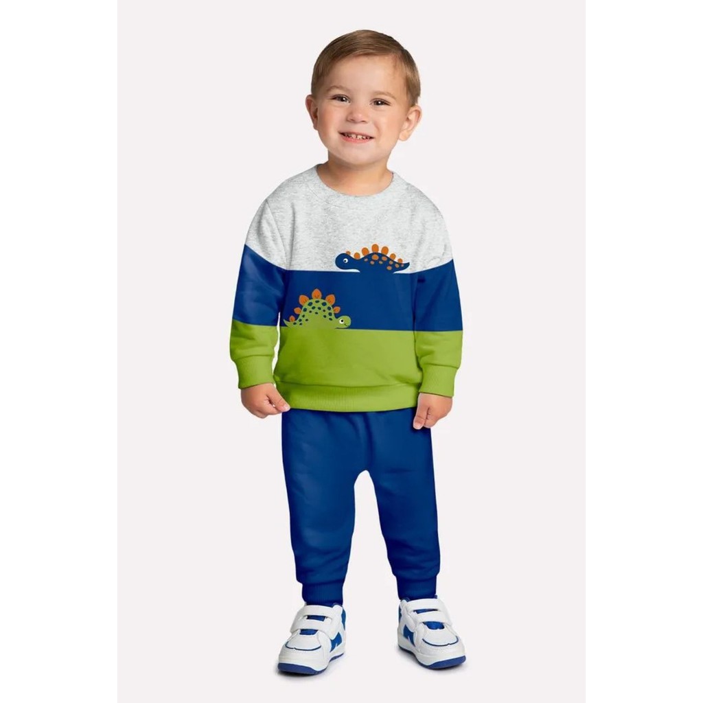 Conjunto Moletom Menino Estampado Listra Dinossauro Kyly