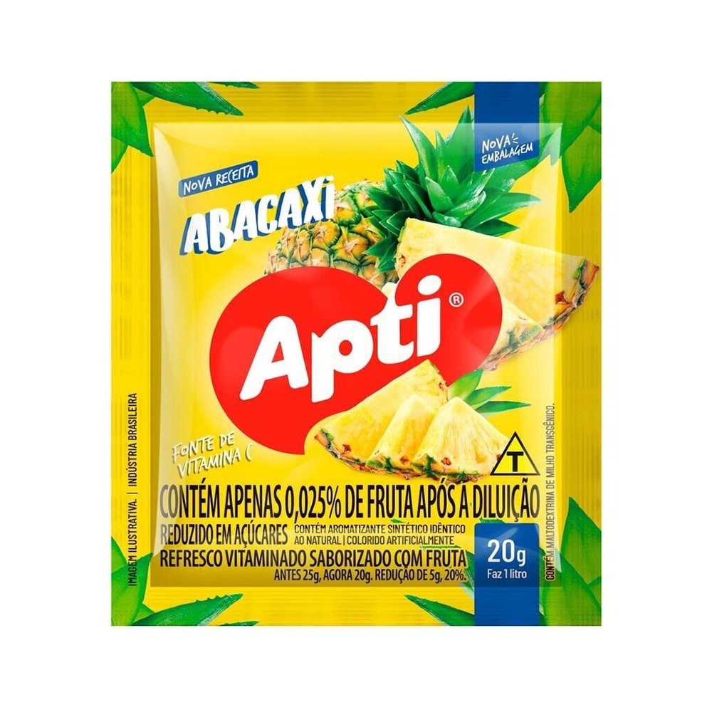 Refresco em Pó Apti Abacaxi 20g - Embalagem com 15 Unidades