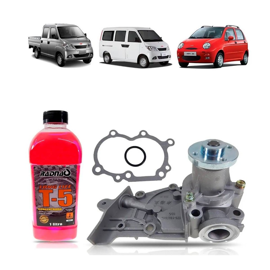 BOMBA ÁGUA + ADITIVO DO RADIADOR CHERY QQ 1.1 16v 2011 A 2015 RELY VAN PICK UP 1.0 16v 4cc 2013 A 2015