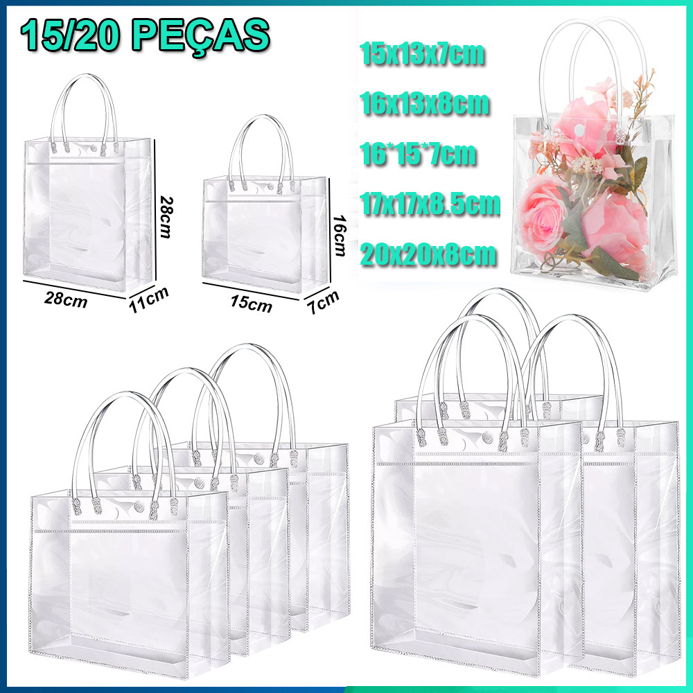 15/20 Pçs Sacos de presente transparentes com alças Sacos de presente para festas de aniversário de casamento
