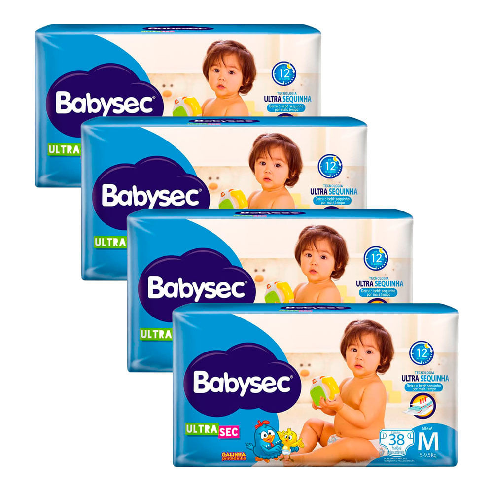 Kit 4 Fralda Babysec Ultrasec Tamanho M Pacote Mega 38 Unidades - Mom & Baby