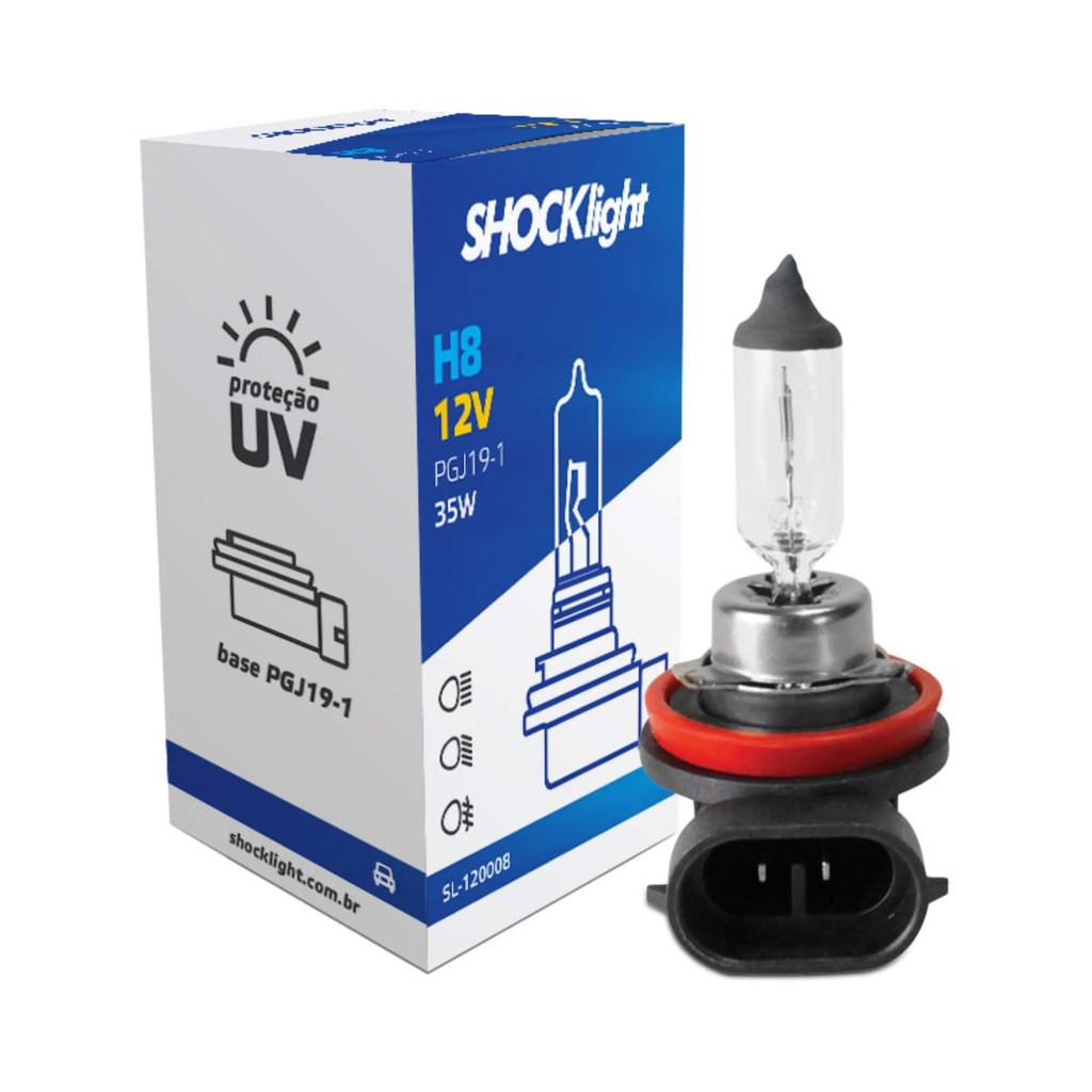 Lâmpada Automotiva Halógena Standart H8 12V 35W PGJ19-1 Shocklight SL-120008 Carro em Oferta na Shopee