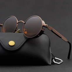 Metal Steampunk Óculos De Sol Masculino Feminino Moda Redondos Vintage Alta Qualidade UV400