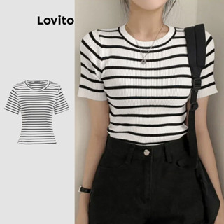 Lovito Camiseta listrada casual para mulheres L113MD402 em Oferta na Shopee