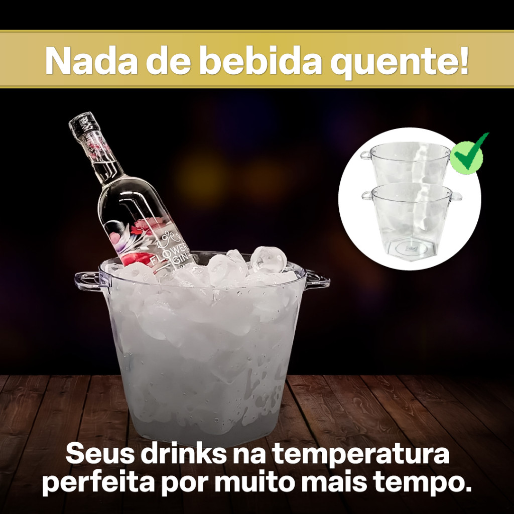 Kits Balde de Gelo Acrílico 5L Garrafas Champanhe Vinho Cerveja