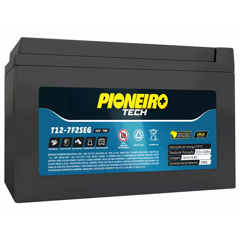 BATERIA PIONEIRO TECH ESTACIONARIA NT12-7F2SEG 12v 7a em Oferta na Shopee