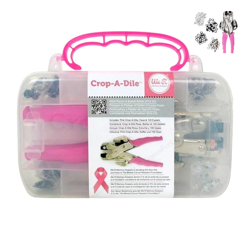 Aplicador de Ilhós Crop A Dile Pink - Kit com Estojo e 100 Ilhoses WeR Memory Keepers screpbook papelaria Dona Shô