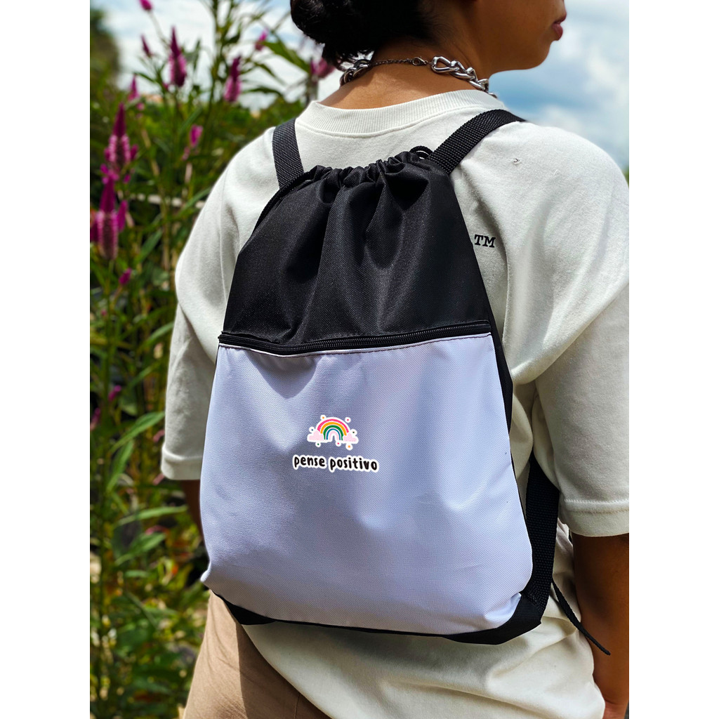 Saco Nylon  - PENSE POSITIVO - Stilo Club Academia Trabalho Escolar Faculdade Viagem Masculino Feminino