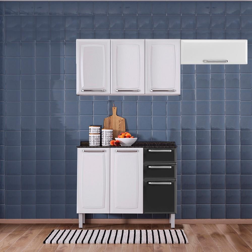 Cozinha Itatiaia Luce 7 Portas com Balcão 2 Gavetas Preto e Armários Aéreos Brancos em Oferta na Shopee