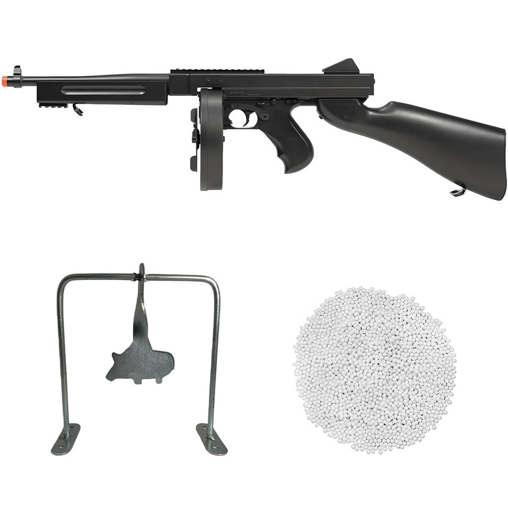 Kit Rifle Airsoft Elétrico Full Auto Thompson M811 6mm Preta - Double Eagle + 2000 Esferas 0.12g + Alvo Javali