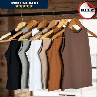 KIT 2 Regata Blusinha Feminina Suplex Duplo Básica Elegante Blogueira Tendencia em Oferta na Shopee
