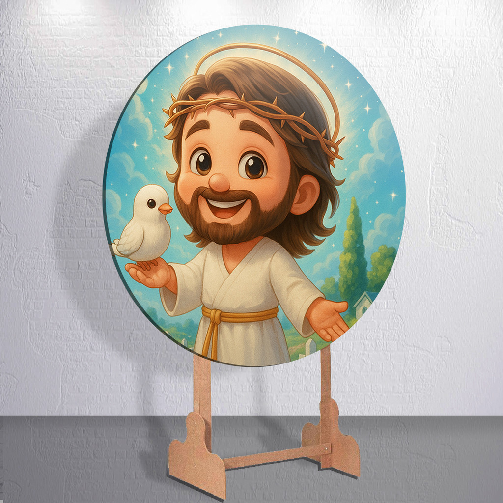 Painel Redondo Decoração Jesus Cristo O Bom Pastor Ovelhinhas Crianças Fé Amor Paz Mini ou Grande