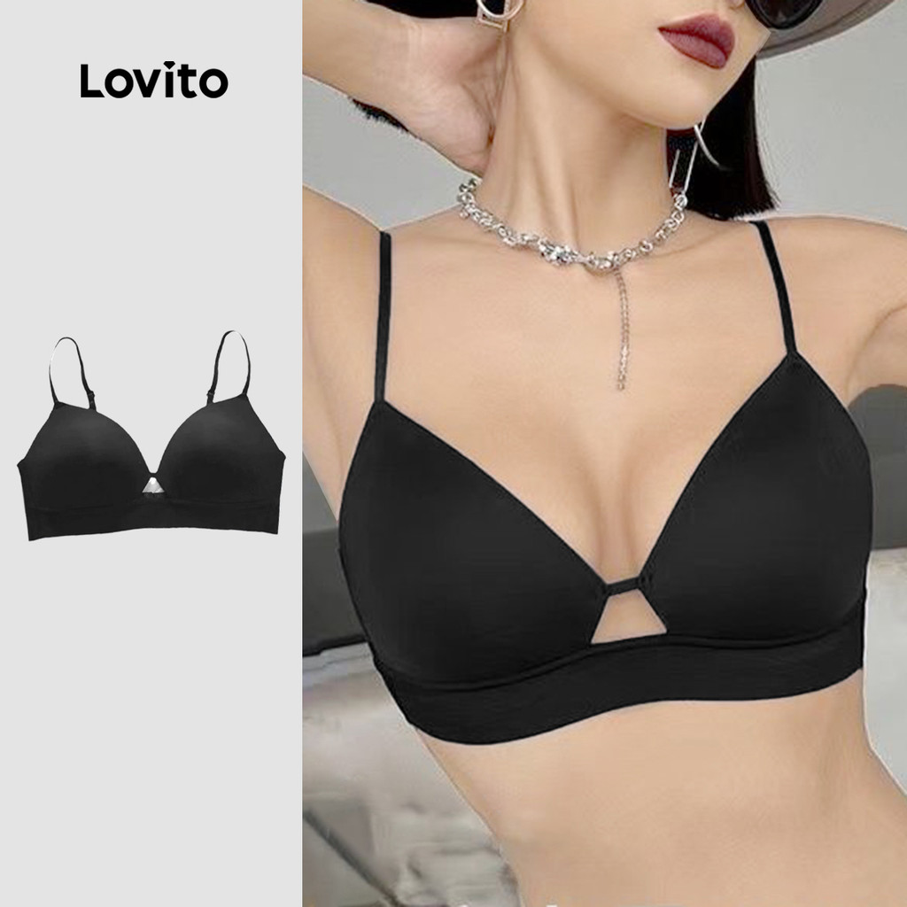 Lovito Bralette Preto Sexy Liso Recortado Verão Primavera Para Mulheres LNA104007 - Women Clothes