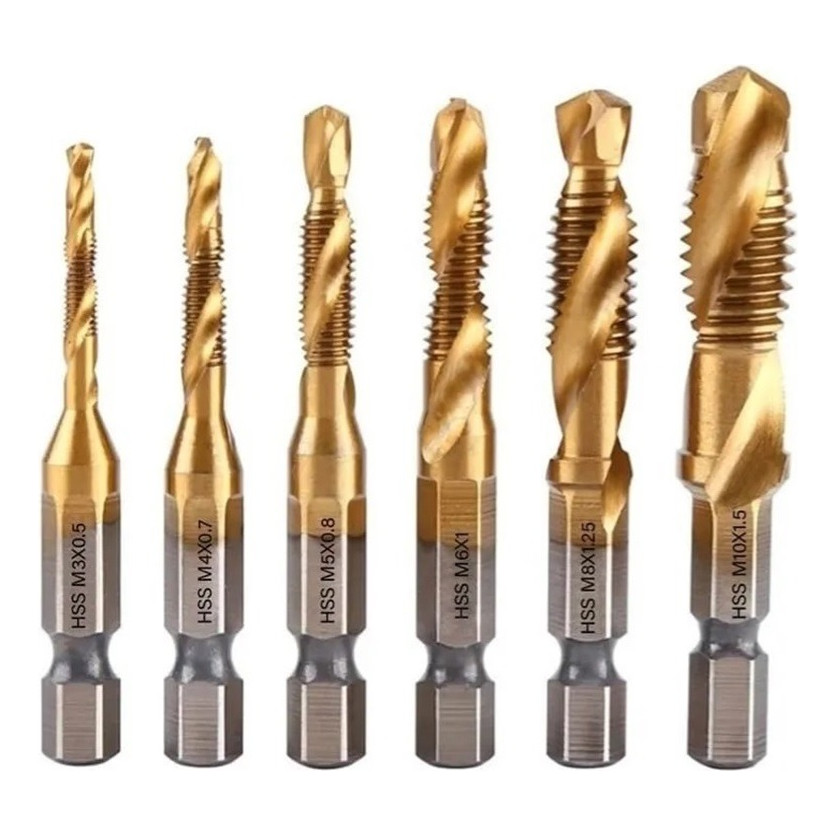 Jogo Com 6 Brocas Macho M3 M4 M5 M6 M8 M10 Fura E Faz Rosca em Oferta na Shopee