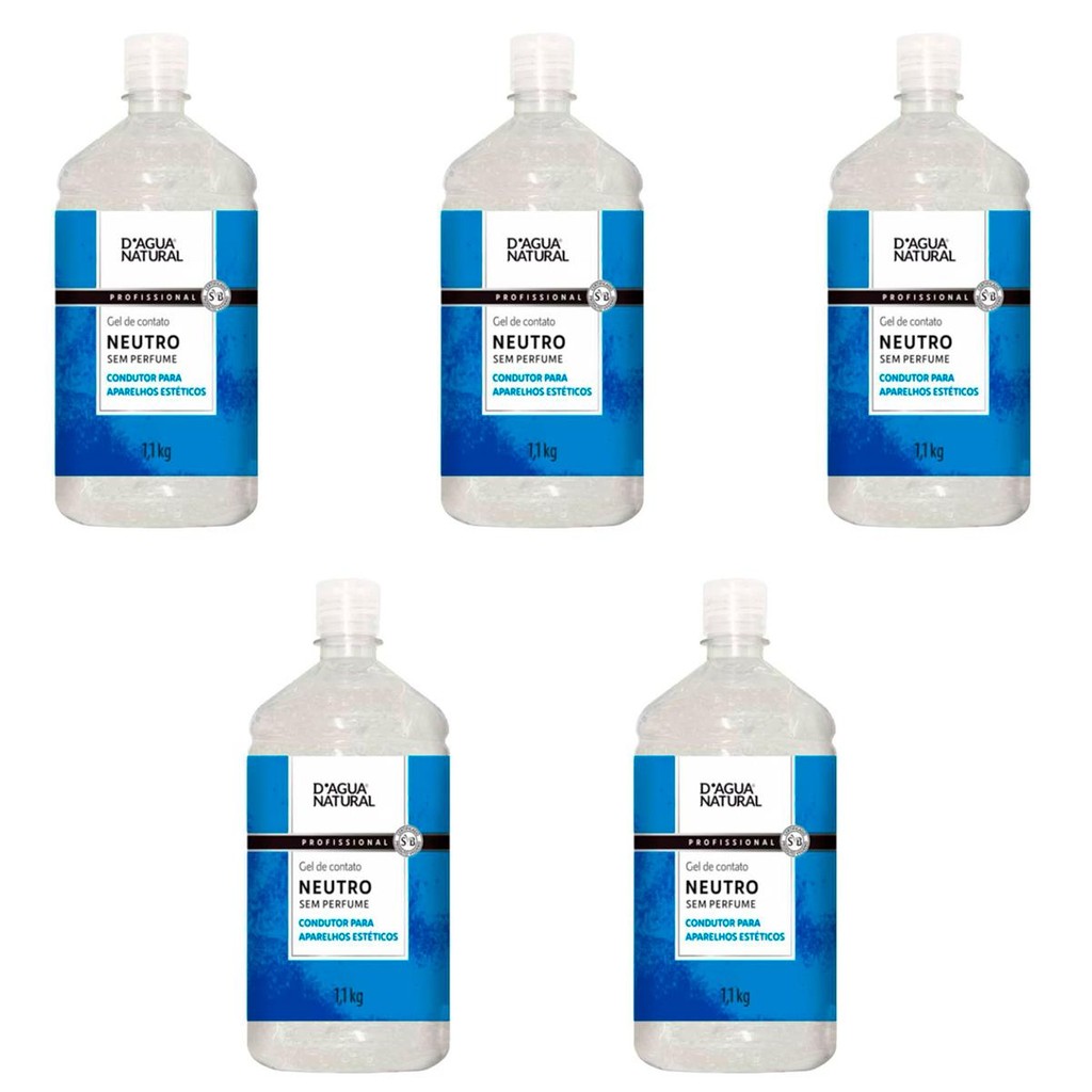 Imagem Kit 5 Potes Gel de Contato Dagua Natural Neutro 1,1Kg Sem Perfume Condutor para Aparelhos Estéticos