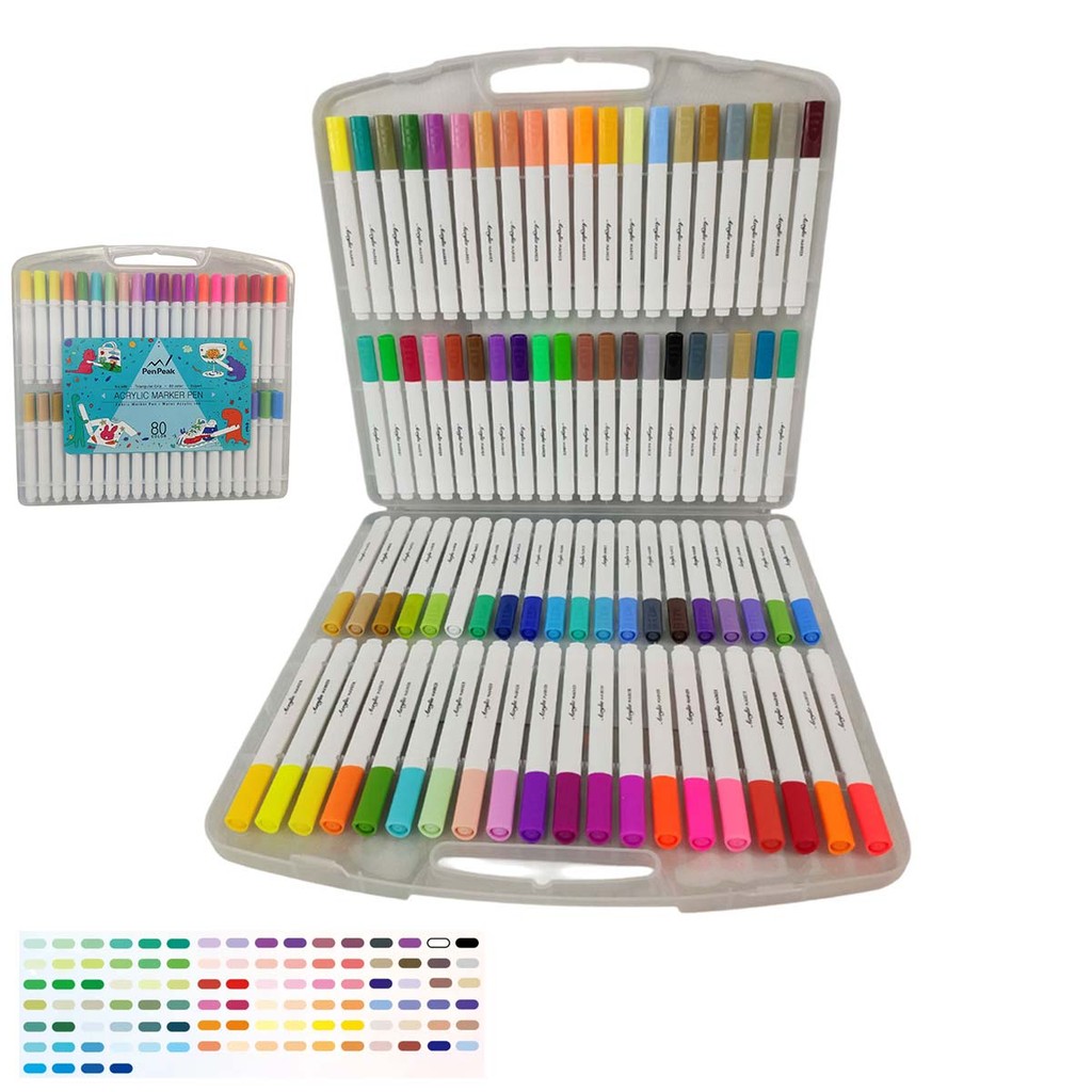 Canetinha Caneta Marcador 80 Cores Tinta Acrilica Permanente  A prova dAgua Estojo Maleta Pintura Artesanato Escultura