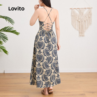 (Trendy) Lovito Vestido Boho Tribal Print Backless Criss Cross Padrão para Mulheres L L124AD1198 em Oferta na Shopee