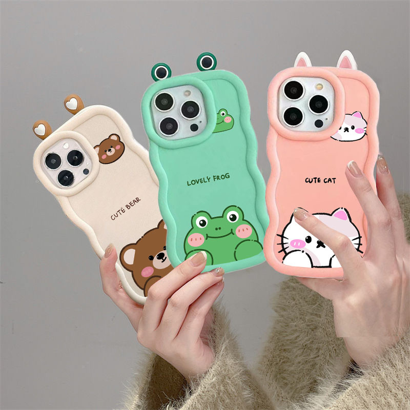 Capa Para Samsung Galaxy A36 A06 A05 A05S A04 A04E A02S A03 Core A55 A53 A52 Desenho Animado Fofo 3D Urso Coelho Sapo Fe
