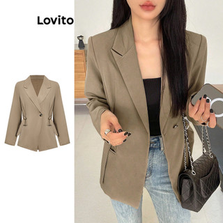 Lovito Blazer casual liso com babados e gola contrastante com laço para mulheres L110AD694 em Oferta na Shopee