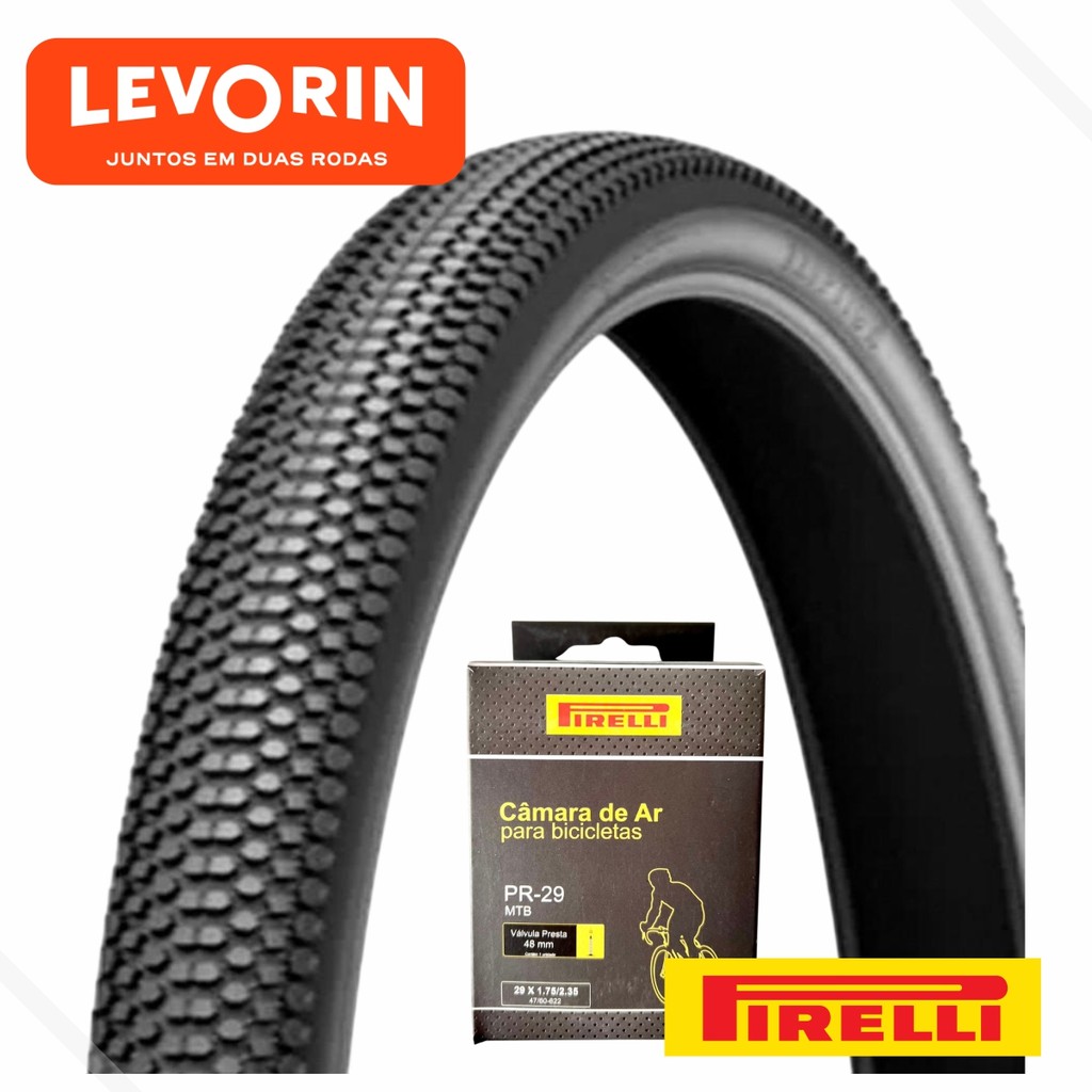 Pneu Aro 29x2.10 Bike Balão Banda Leve Eruption Levorin + 1 Camara de Ar 29 Bico Fino Presta Pirelli