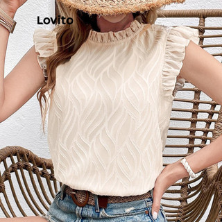 Lovito Blusa geométrica casual com babados geométricos para mulheres LNE54222 em Oferta na Shopee