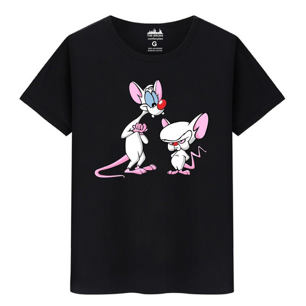 Camiseta Masculina Algodão Premium Pink Cérebro Ratos Dominar Mundo em Oferta na Shopee