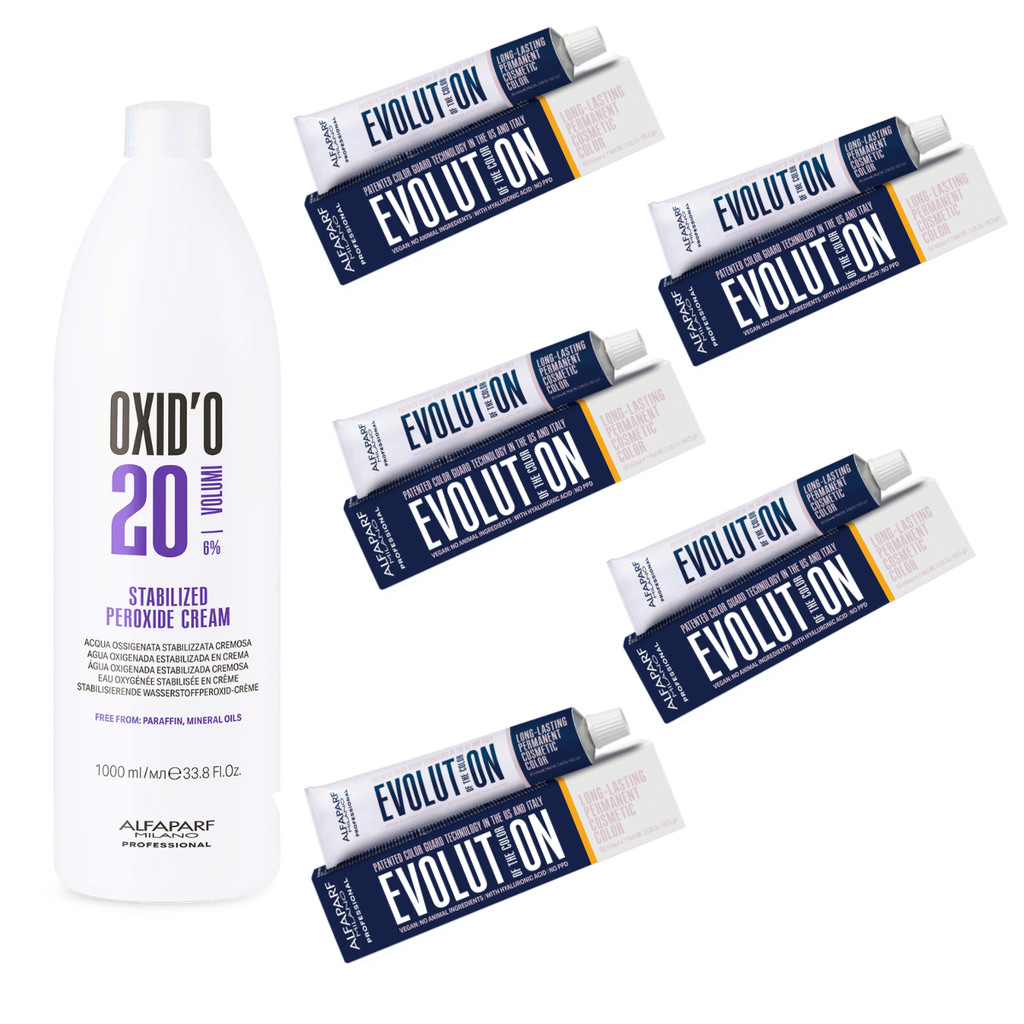 Kit 5 Colorações Evolution Alfaparf 60g + 1 Ox 1 Litro - Escolha pelo Chat