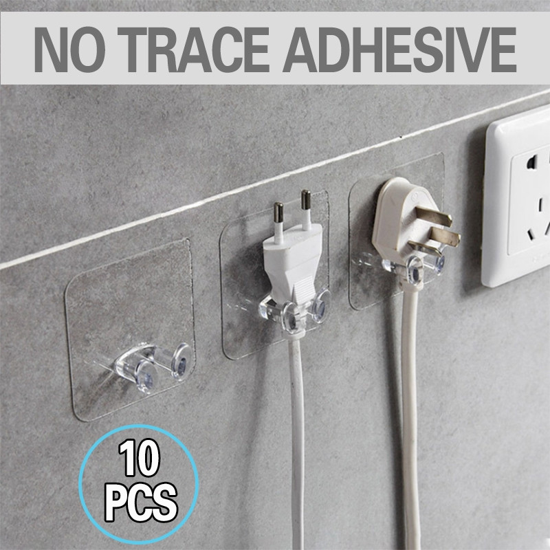 10/20/30 pçs Gancho Adesivo De Plástico Transparente Com Plugue Forte Para Cozinha, Banheiro em Oferta na Shopee