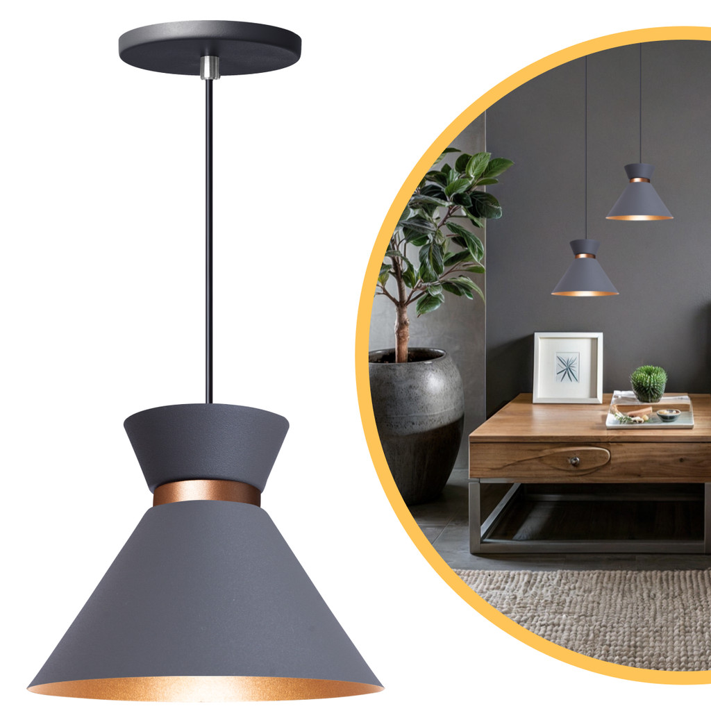 Pendente Lustre Luminária Berlin 15cm Cinza