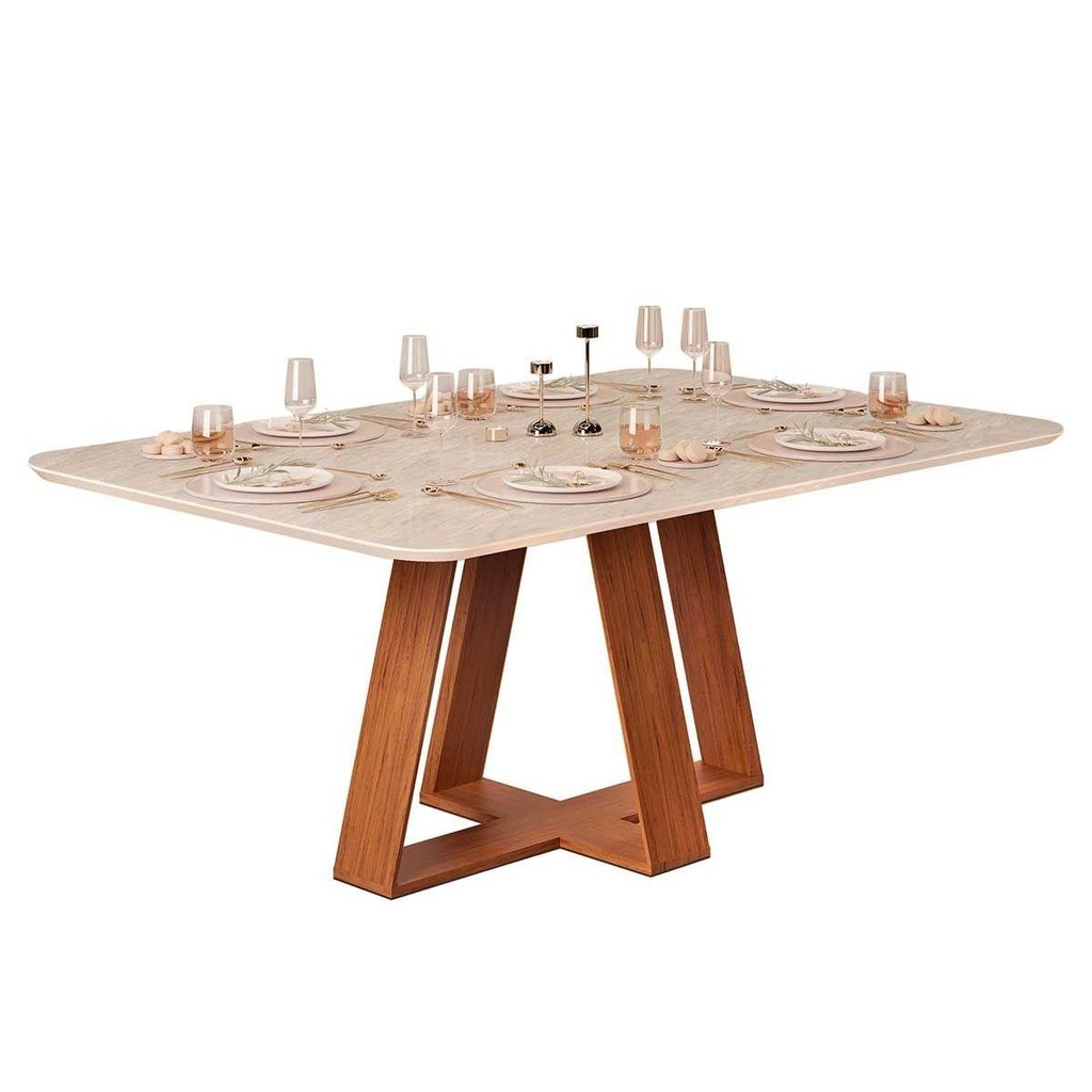 Mesa de Sala Jantar Celeste c/ Tampo Madeirado Curvo 170x90cm Freijo/Quartzo - DJ Móveis em Oferta na Shopee