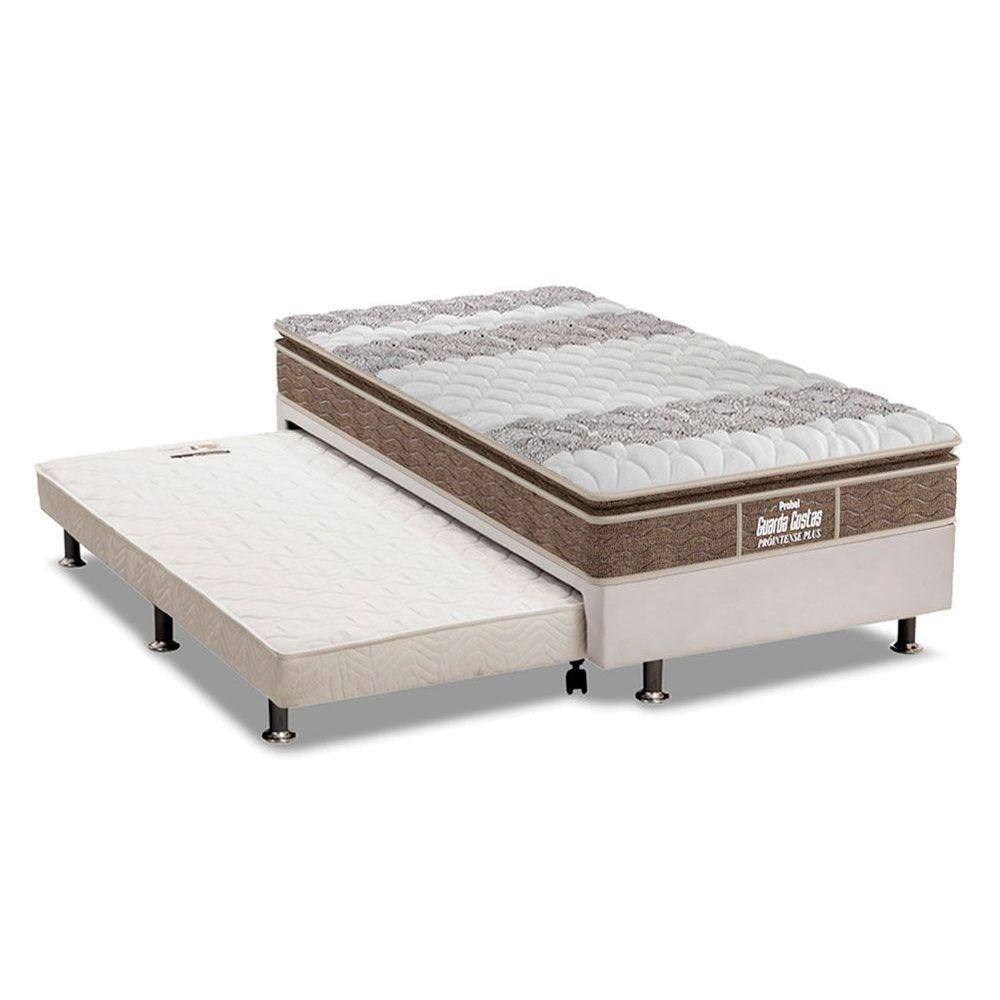 Cama Box c/Auxiliar Solteiro: Colchão Espuma Probel D33/EP Guarda Costas Plus Brown + Base CRC Courano Branco(88x188) em Oferta na Shopee