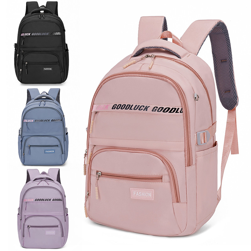 Mochila escola femenina Grande Capacidade de nylon Impermeável com bolsa anti-furto na verso de mochila