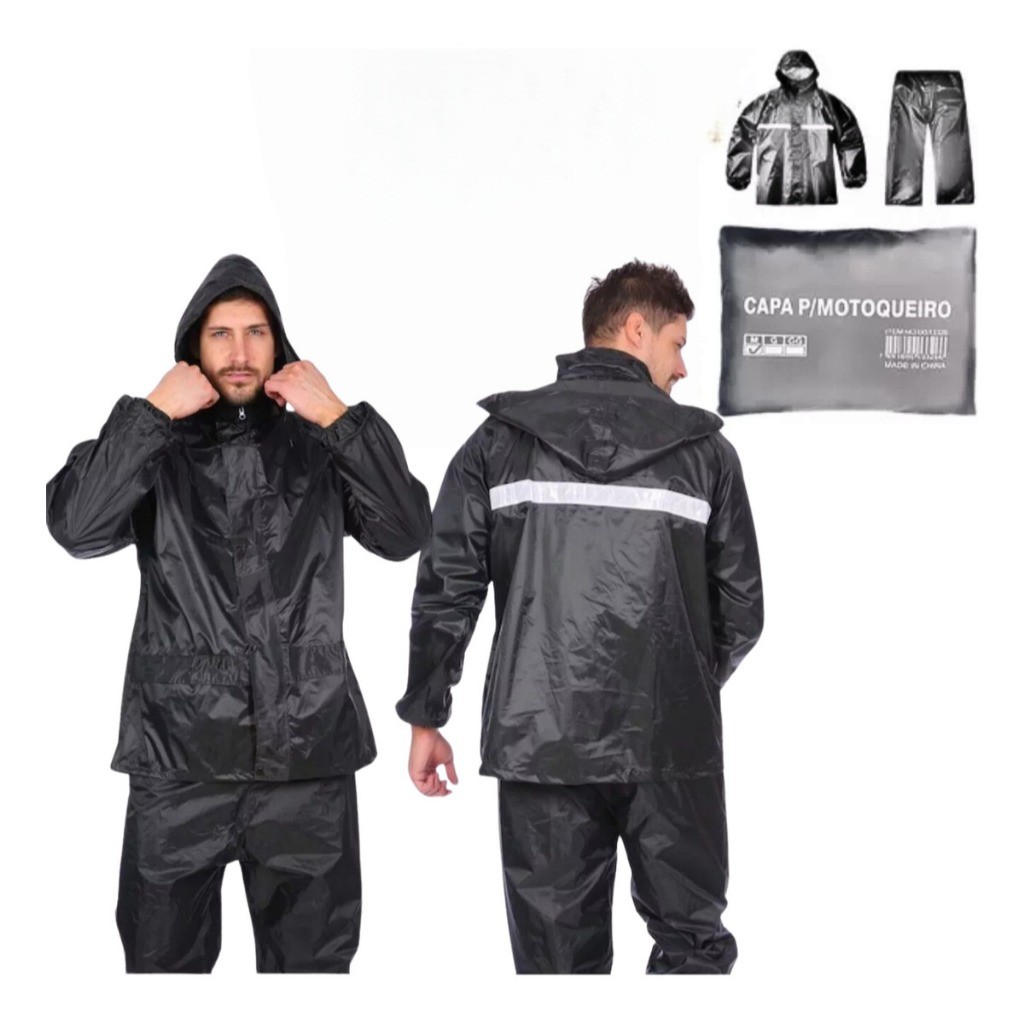 Kit Capa De Chuva com Calça Roupa Faixa Refletiva Conjunto Motoqueiro Impermeável Resistente Reforçada