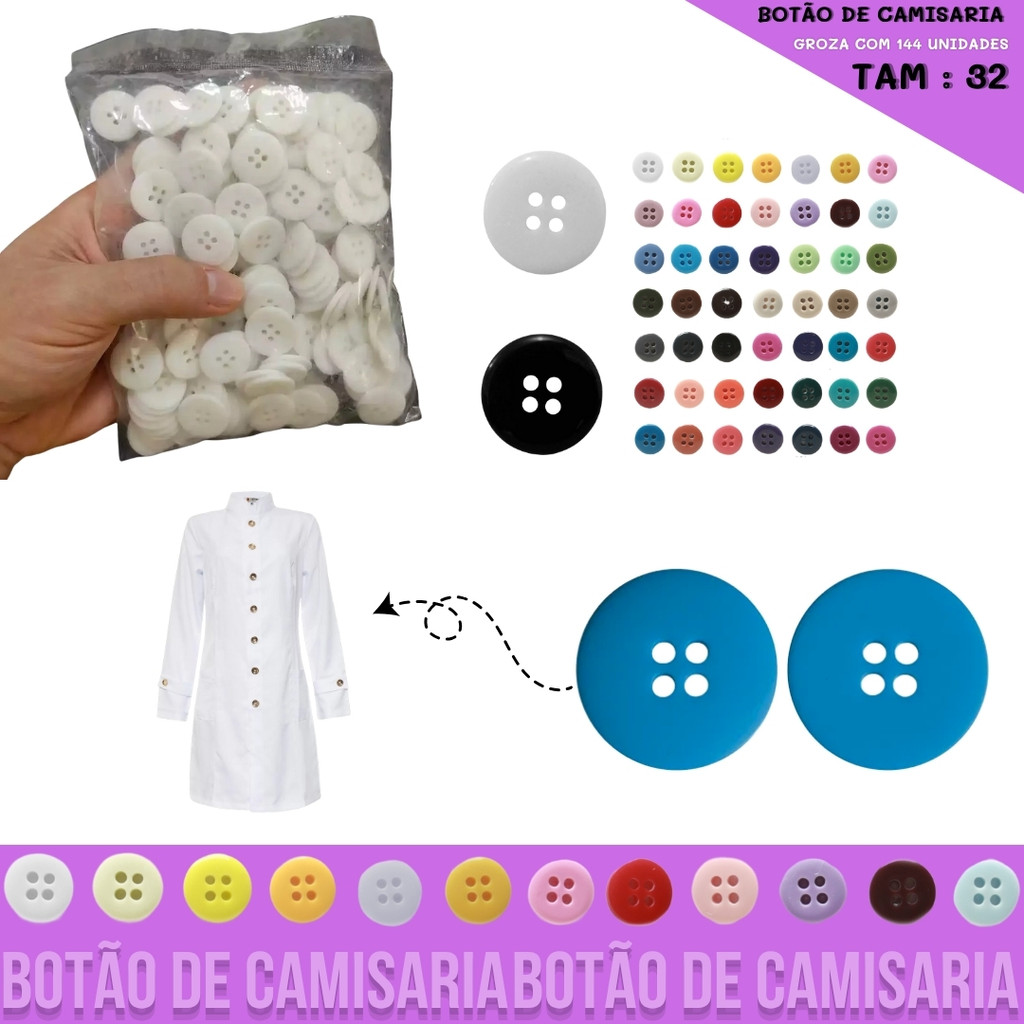 Botão de Camisaria 4 Furos 01485 Tam:32 - Pct c/144 unidades