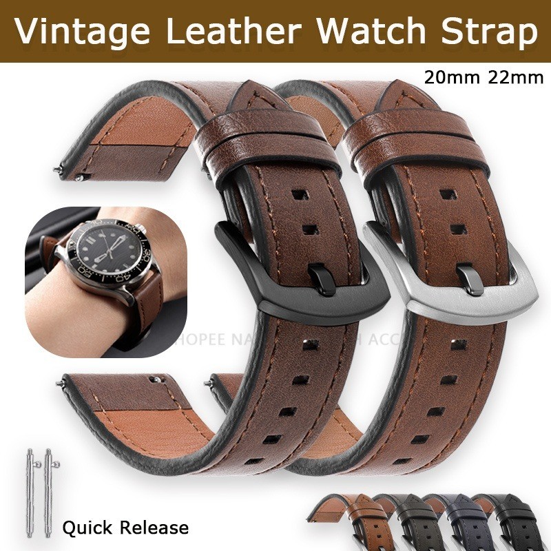 Pulseira De Relógio De Couro Genuíno Vintage 20mm 22mm Liberação Rápida Universal Masculino Feminino Negócios Para Huawe