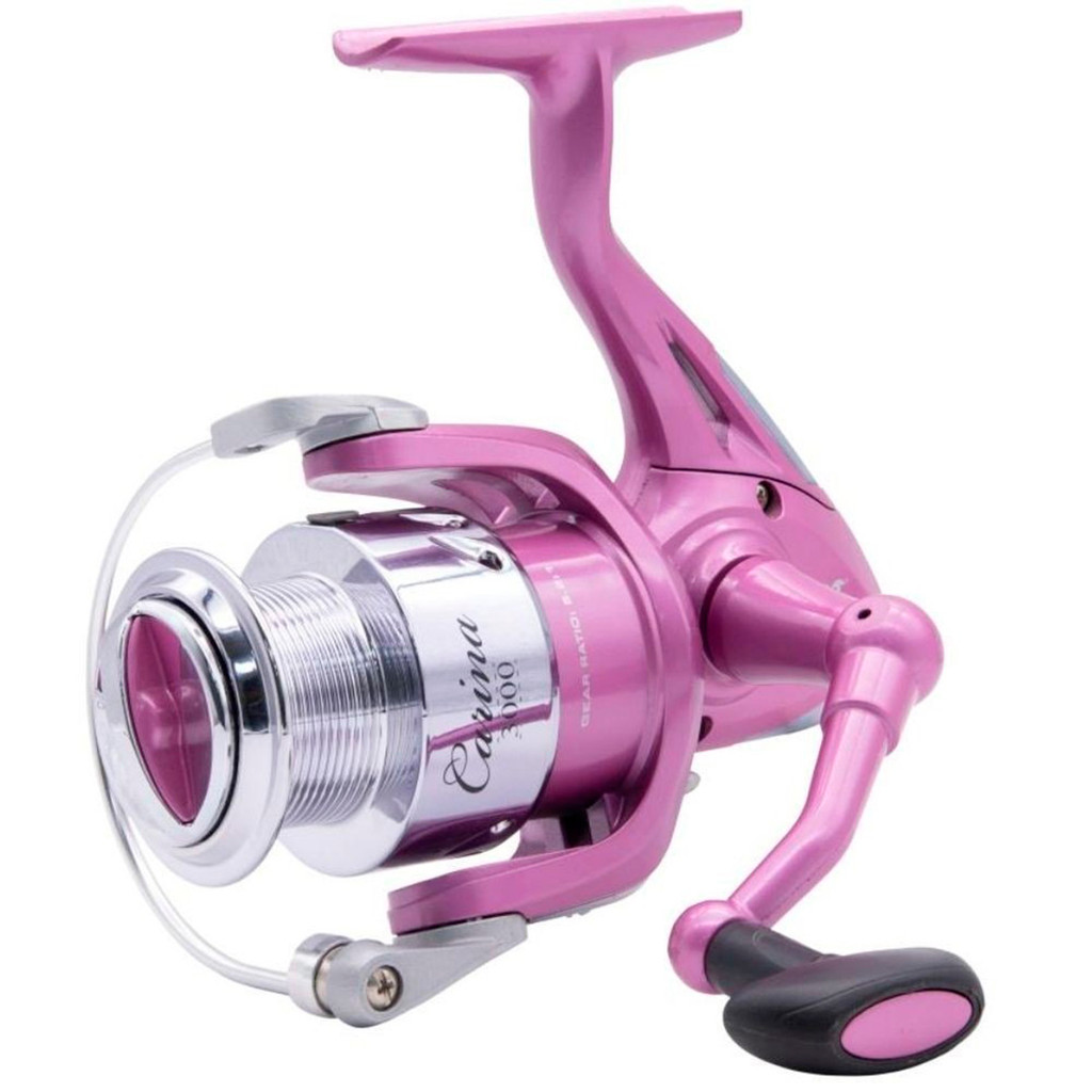 KIT DE PESCA ROSA MOLINETE CARINA 3000 COM VARA 1,5M 10-20 LB 2 PARTES