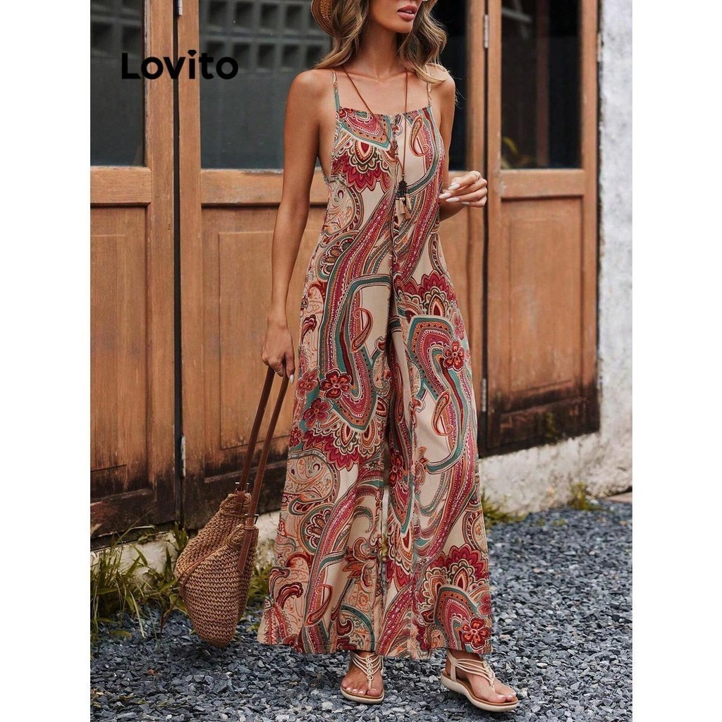 (Trendy) Lovito Macacão Boho Ditsy Com Estampa Floral Para Mulheres LNL77193 - Women Clothes