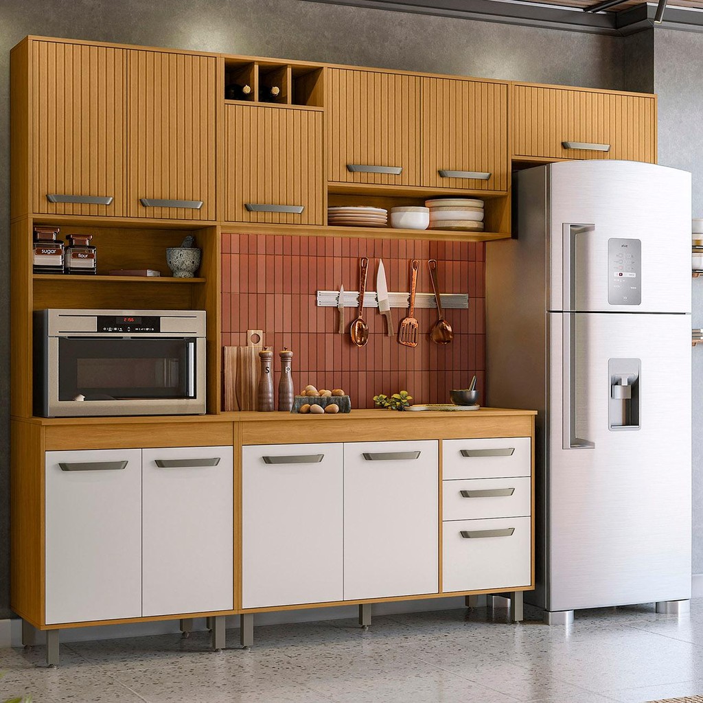 Cozinha Compacta Com Tampo Emily Freijó/Ripado/Off Acetinado Z44 - Mpozenato em Oferta na Shopee